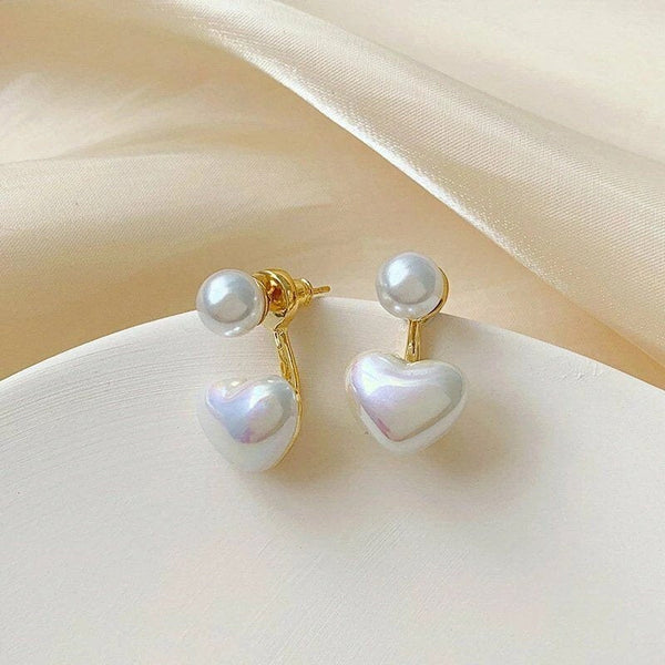 Pearly Heart Ear Jacket Earrings