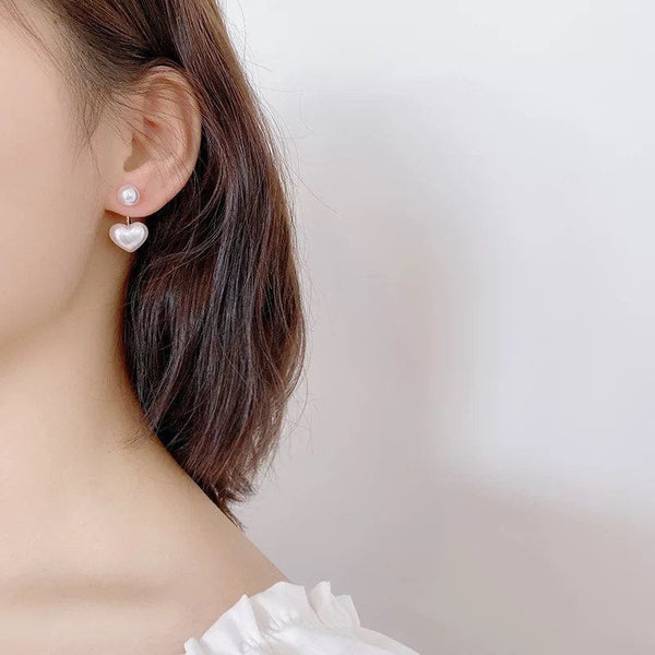 Pearly Heart Ear Jacket Earrings