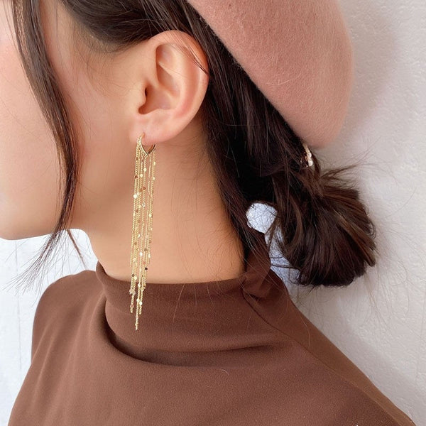 Long Tassel Tiny Coin Hoop Earrings