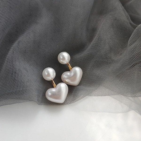 Pearly Heart Ear Jacket Earrings