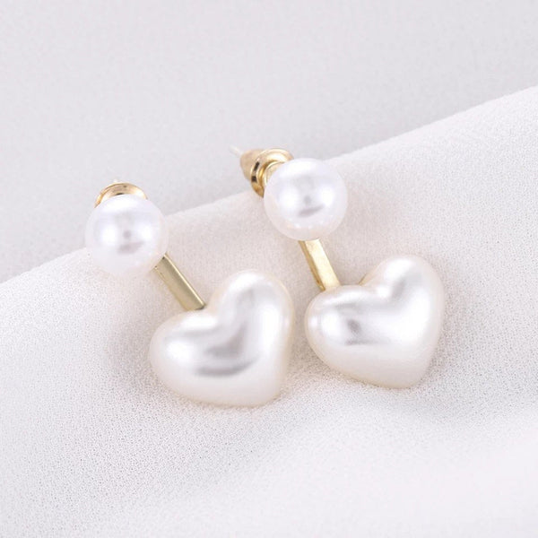 Pearly Heart Ear Jacket Earrings