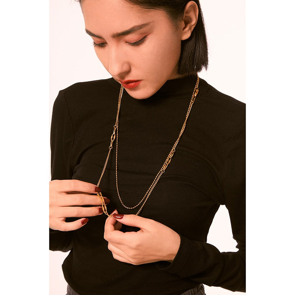 Layered Bead Chain Long Sweater Necklace