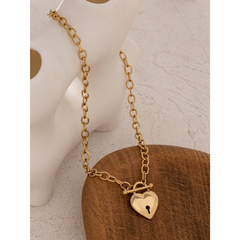 Love Lock Toggle Clasp Heart Pendant Necklace