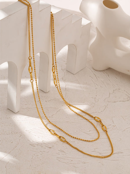 Layered Bead Chain Long Sweater Necklace